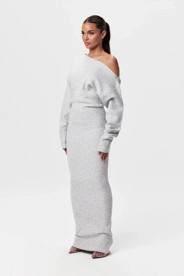 Suprella - Knit Off-Shoulder Sweater Maxi Dress