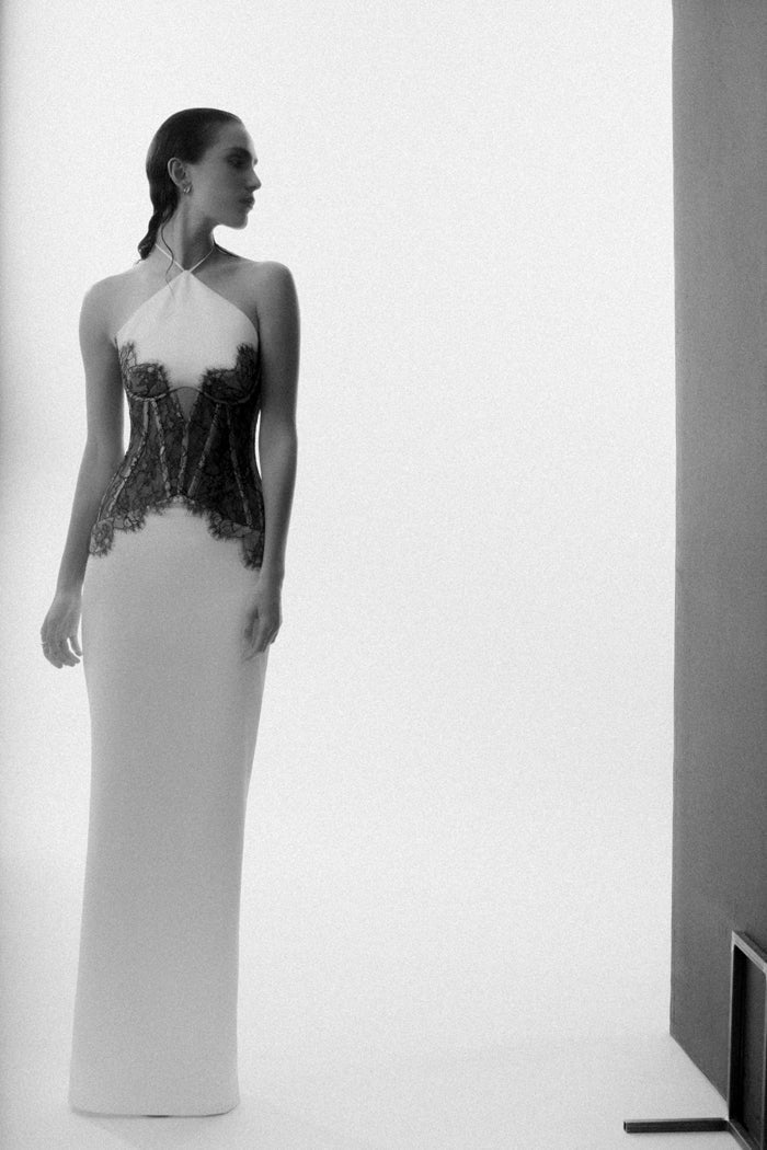 Ivory Noir Lace Corset Gown