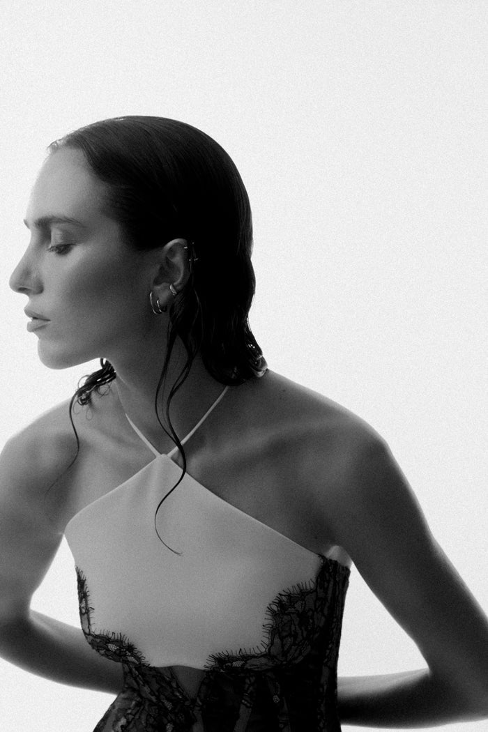 Ivory Noir Lace Corset Gown