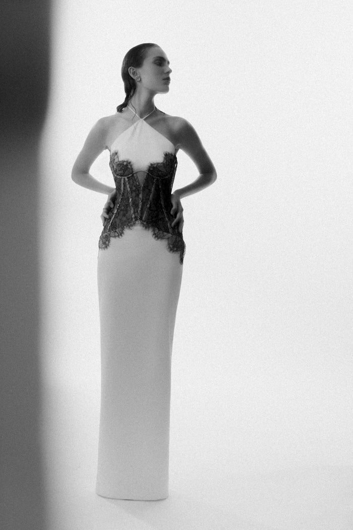Ivory Noir Lace Corset Gown