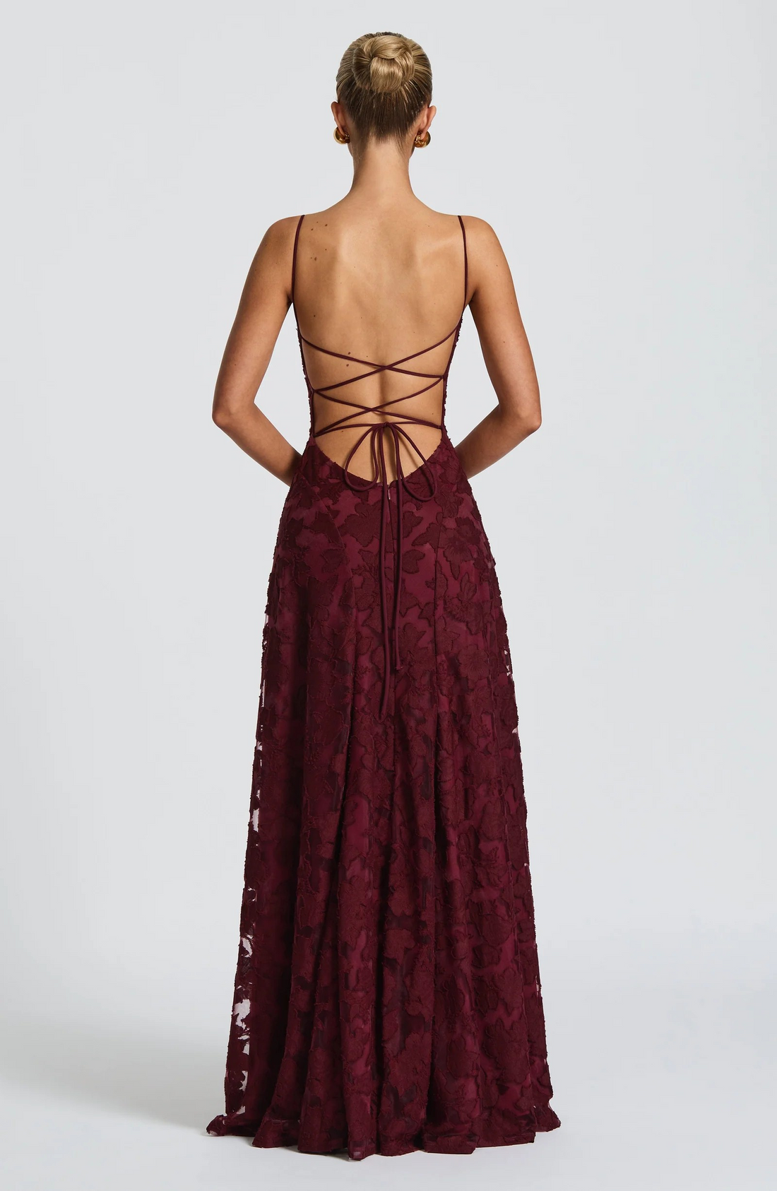 Burgundy Floral Lace Maxi Dress