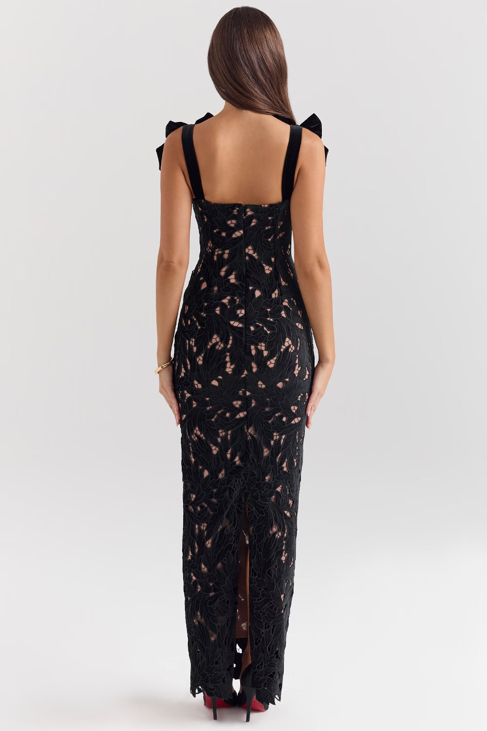 Velvet Bow Lace Evening Gown