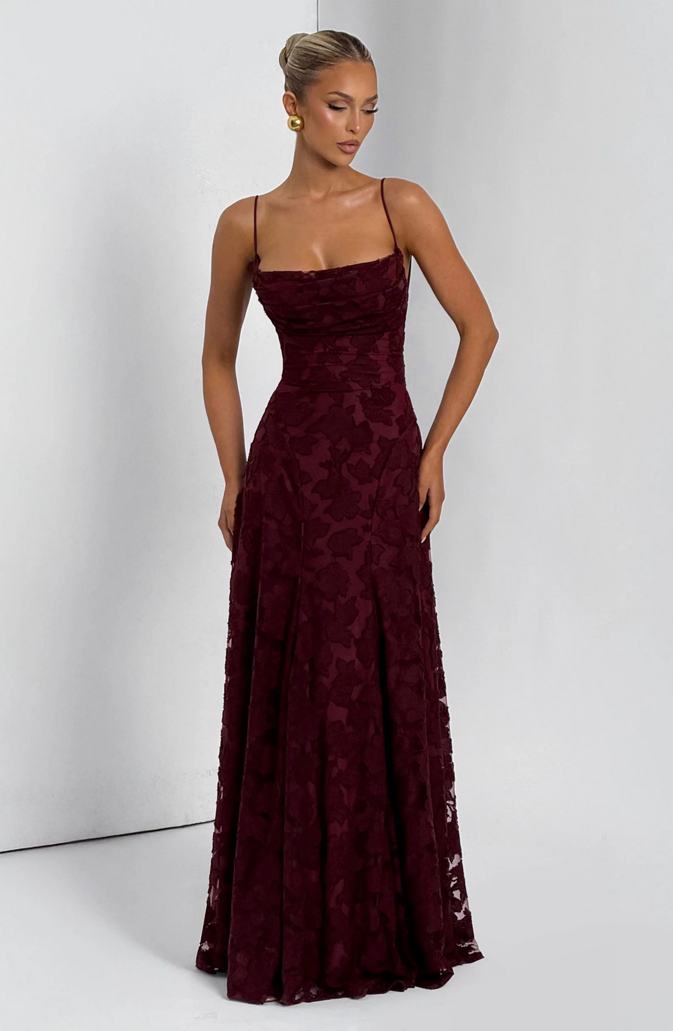 Burgundy Floral Lace Maxi Dress